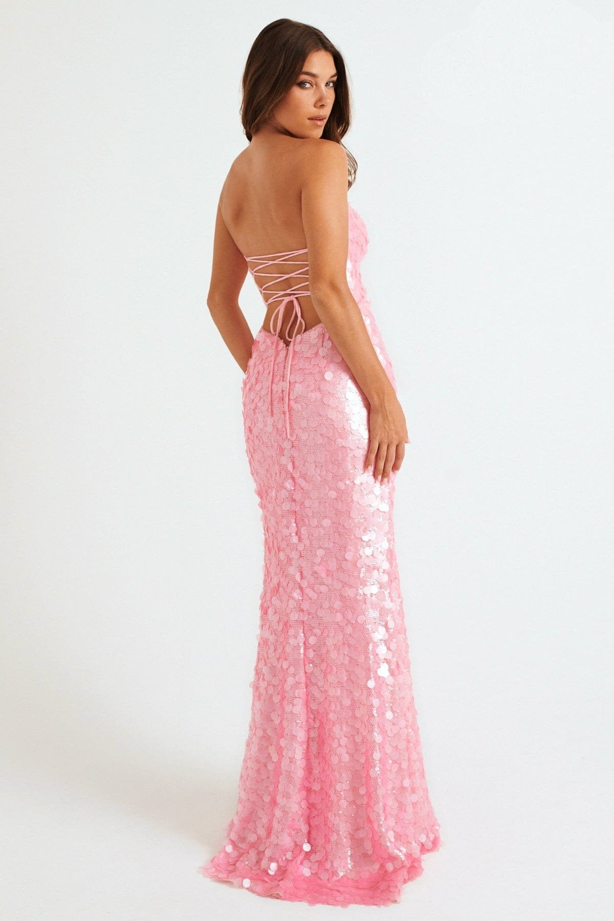 Prom Dresses Sequin Formal Long Fitted Prom Dress Matte Pink