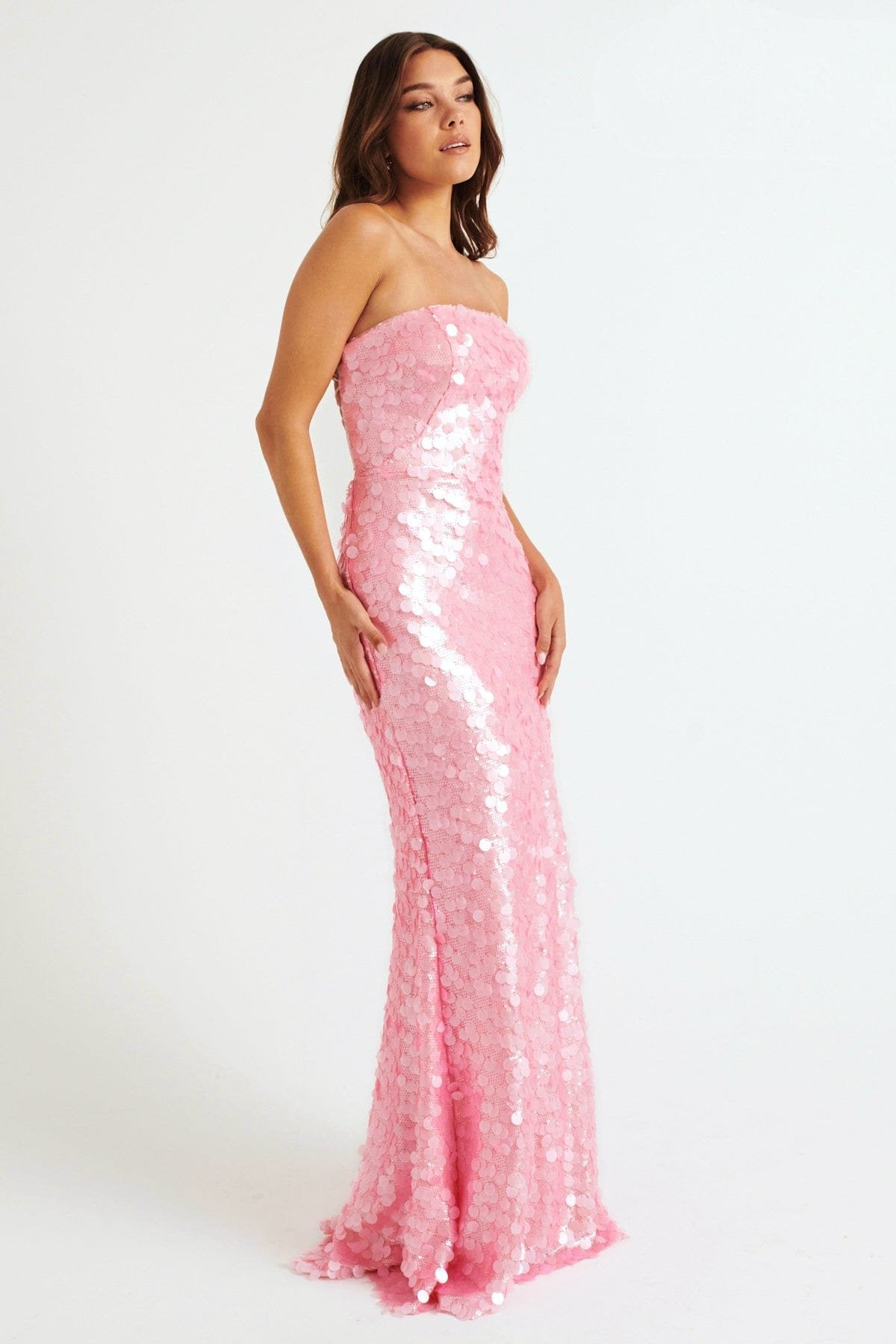 Prom Dresses Sequin Formal Long Fitted Prom Dress Matte Pink