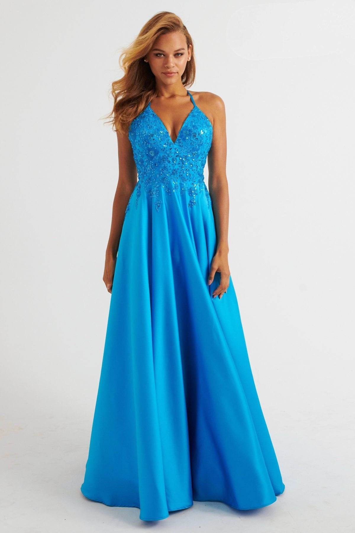Prom Dresses Beaded Long Ball Gown Lace Prom Dress Aqua