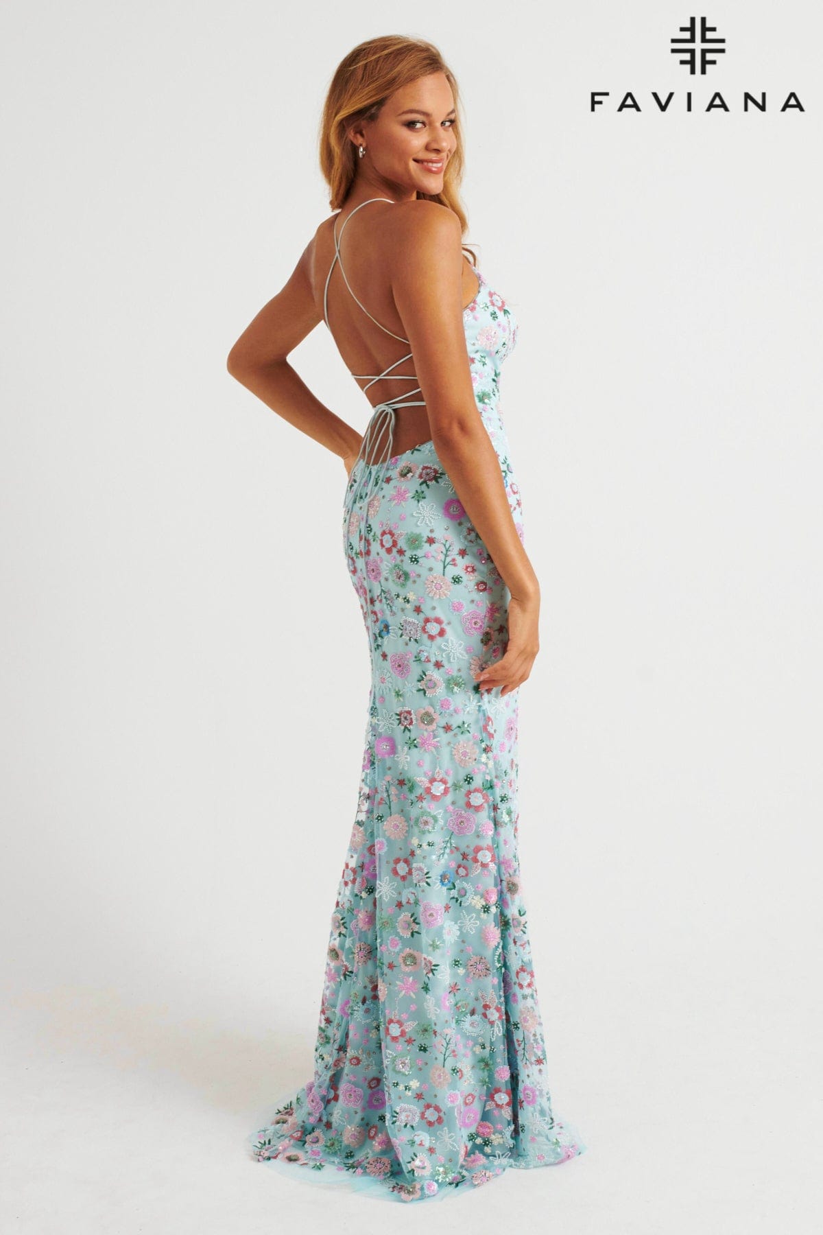 Faviana 11263 Long Floral Beaded Formal Prom Dress