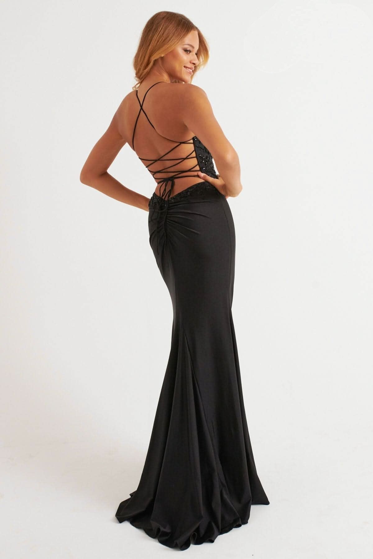 Prom Dresses Long Fitted Formal Beaded Slit Prom Dress Black
