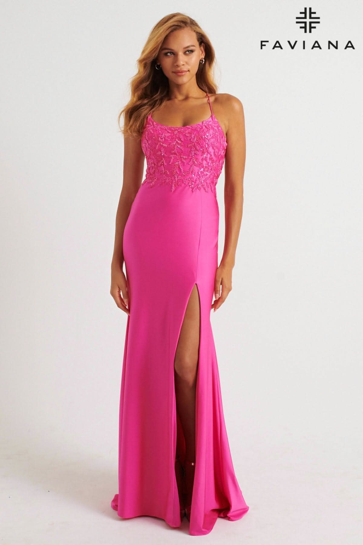 Faviana 11264 Long Fitted Formal Beaded Slit Prom Dress