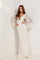 Prom Dresses Long Sleeve Formal Prom Floral Bead Pattern Dress Ivory
