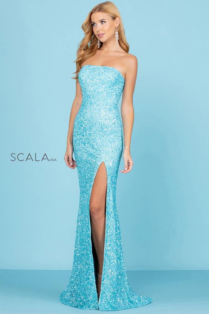 Strapless Straight Neck Floor-Length Sequin Prom Mermaid Scala 60291