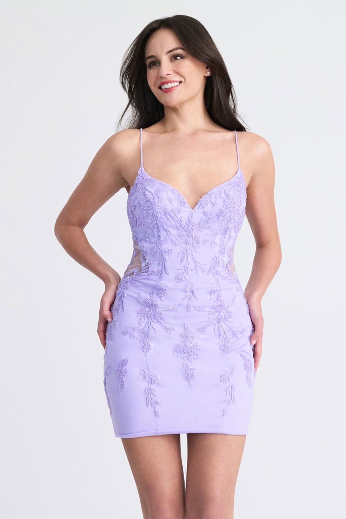 Homecoming Dresses Short Fitted Homecoming Beaded Lace Cocktail Dress Lilac