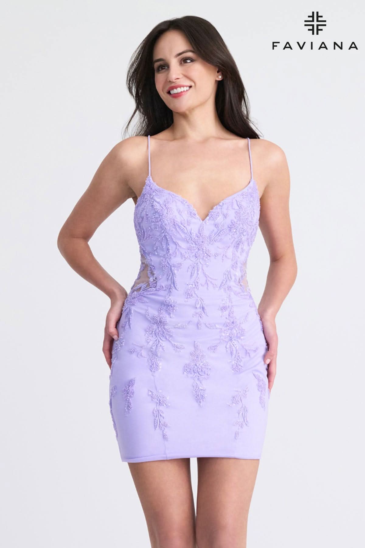 Faviana 11303 Short Fitted Homecoming Beaded Lace Cocktail Dress