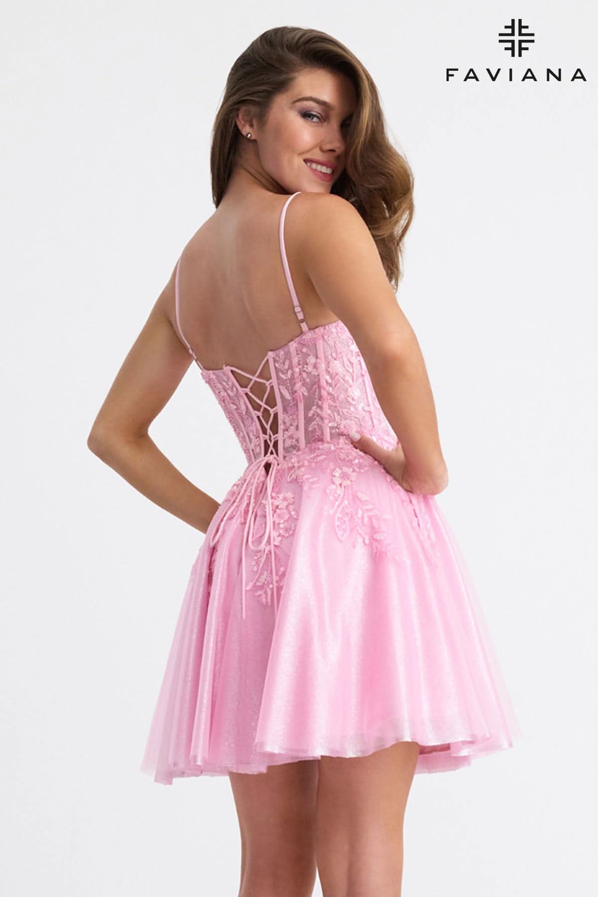 Faviana 11305 Short Beaded Corset A Line Homecoming Cocktail Dress