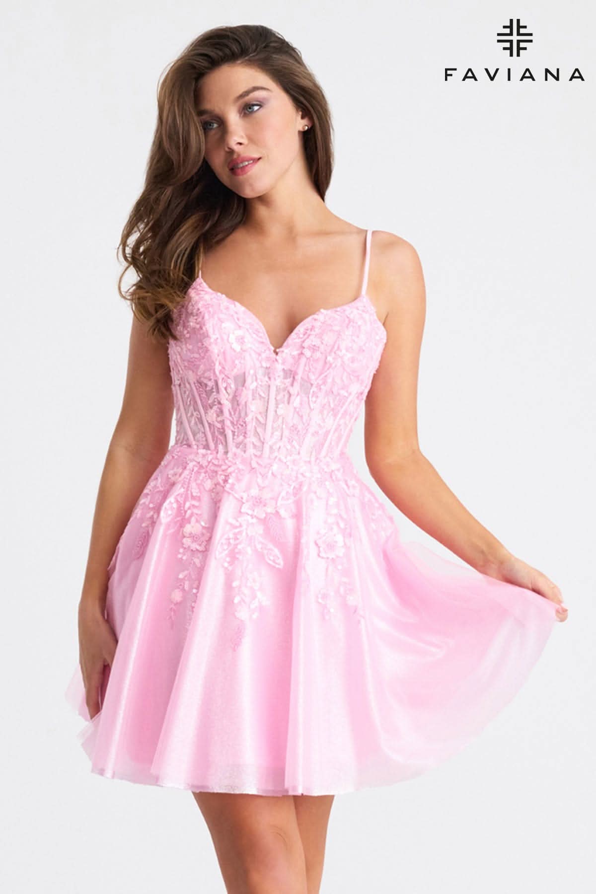 Faviana 11305 Short Beaded Corset A Line Homecoming Cocktail Dress