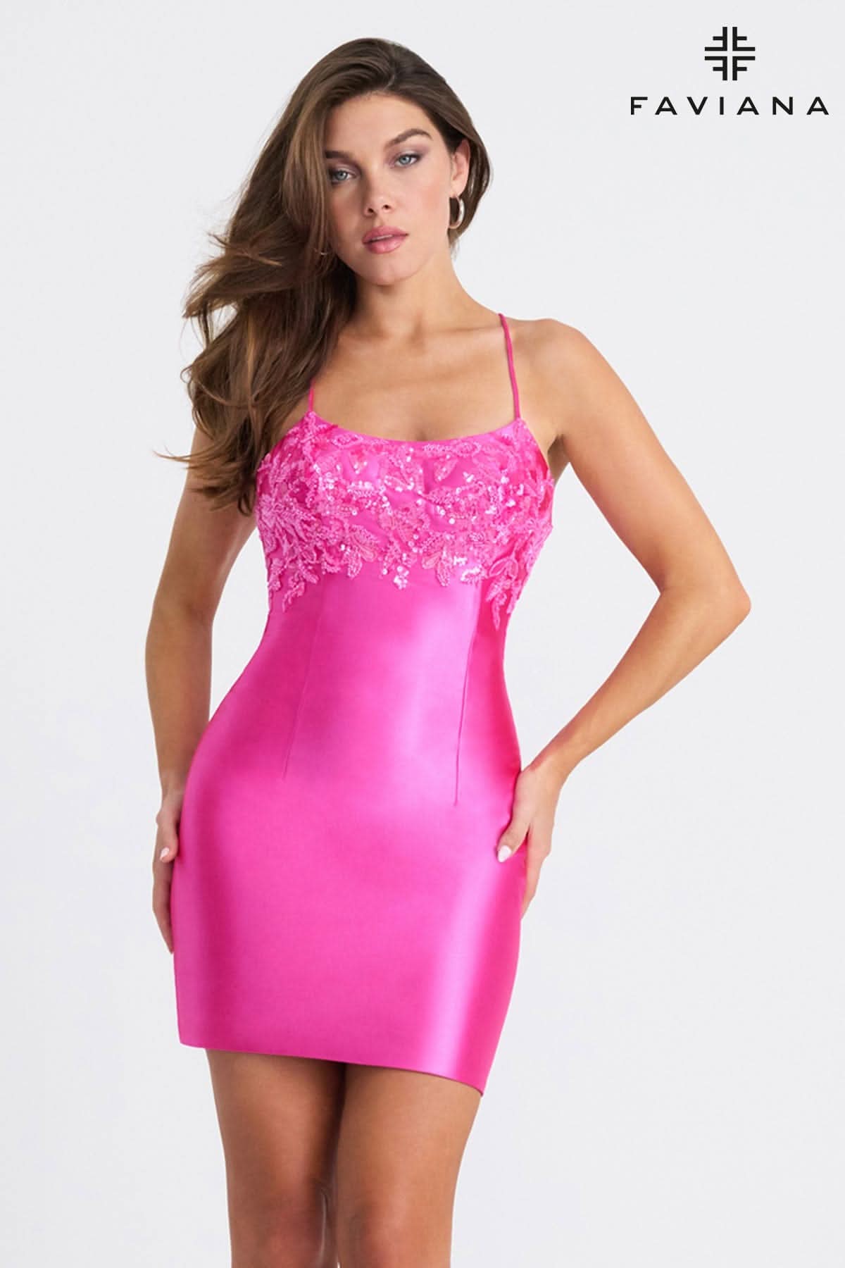 Faviana 11309 Short Fitted Sequin Applique Cocktail Dress