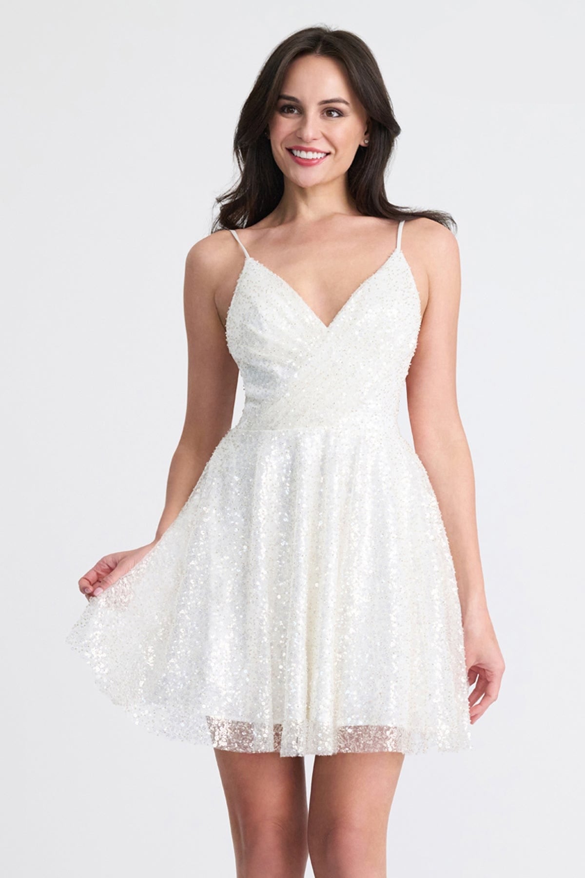 Homecoming Dresses Homecoming Short A Line Sequin Cocktail Dress Ivory