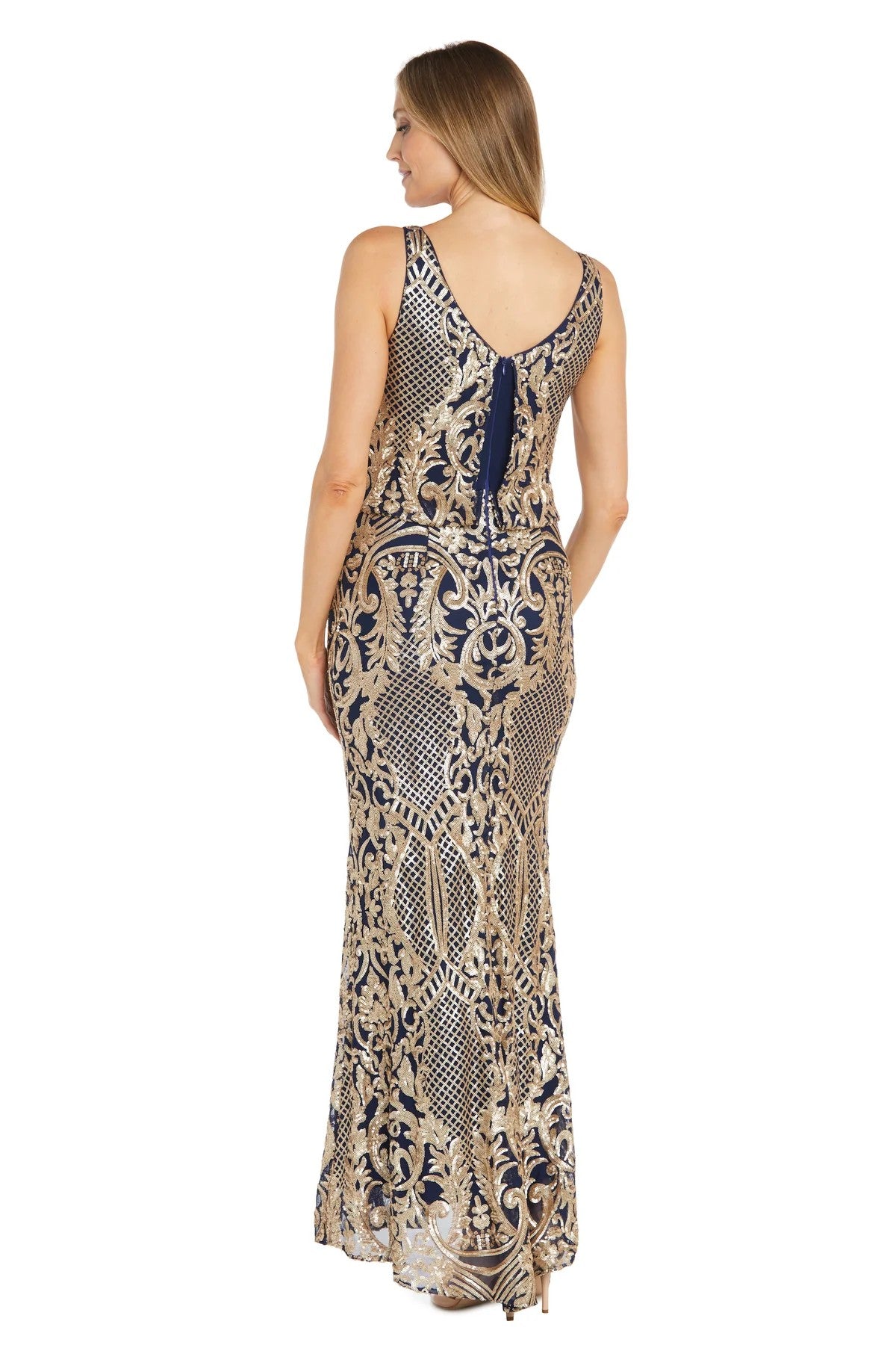 R&M Richards 1136 Long Sequin Formal Blouson Evening Dress