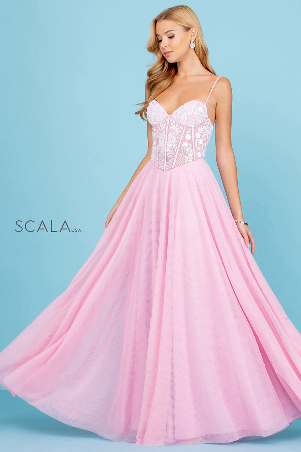 Scala 60293 Beaded Long Formal A Line Prom Dress