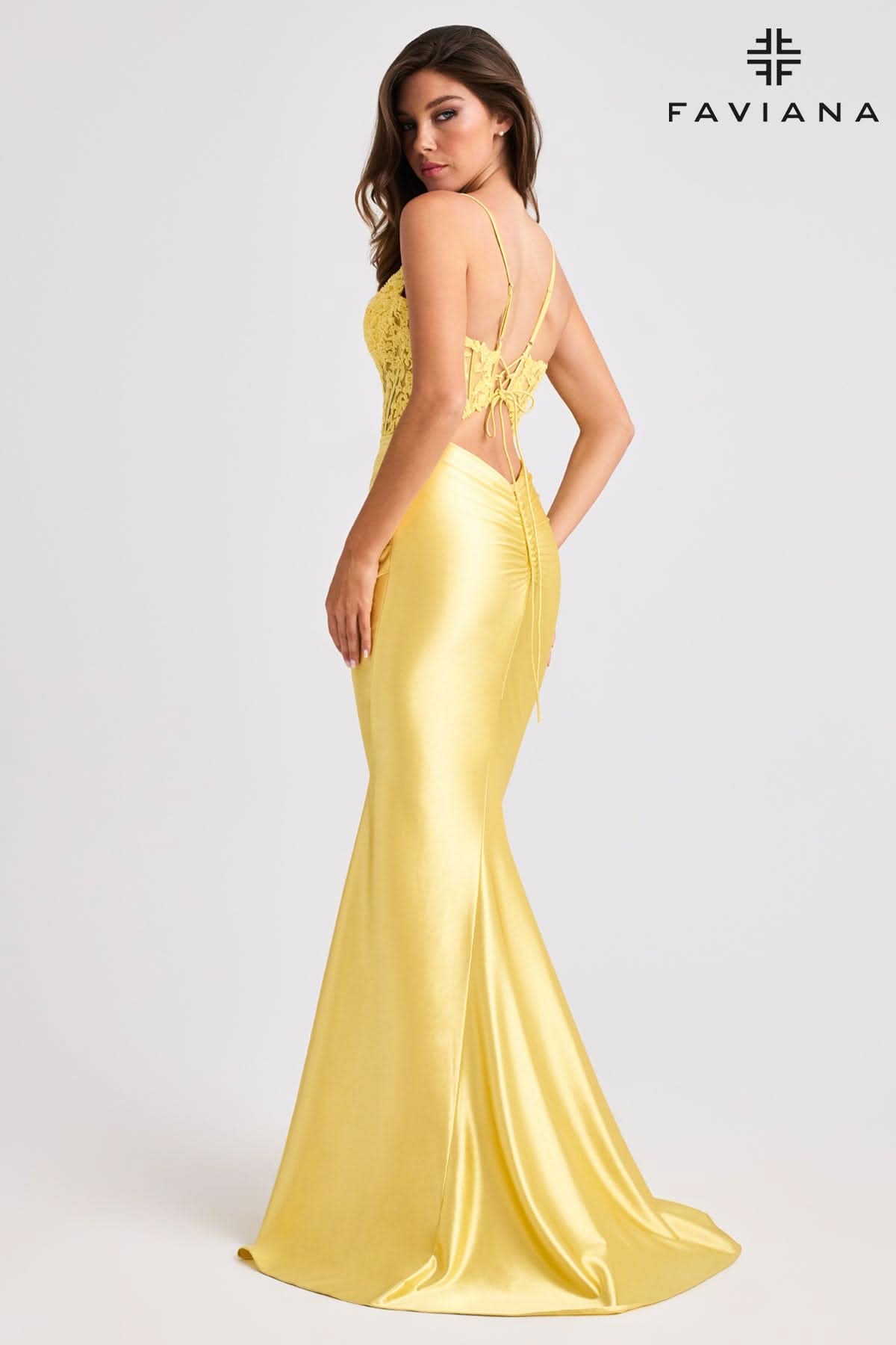 Prom Dresses Formal Prom Long Lace Corset Dress Yellow