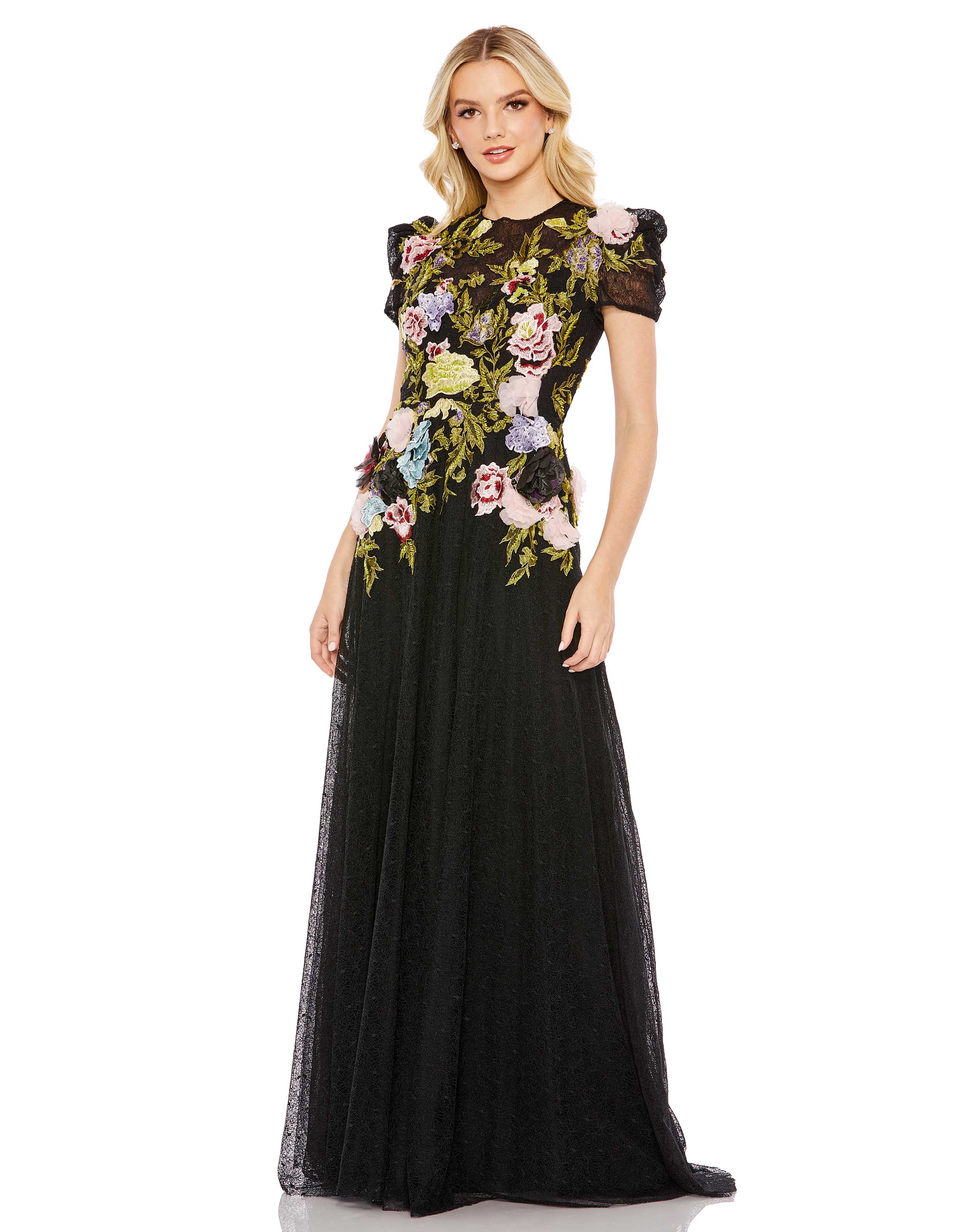 Formal Dresses Floral Long Formal Dress Black Multi