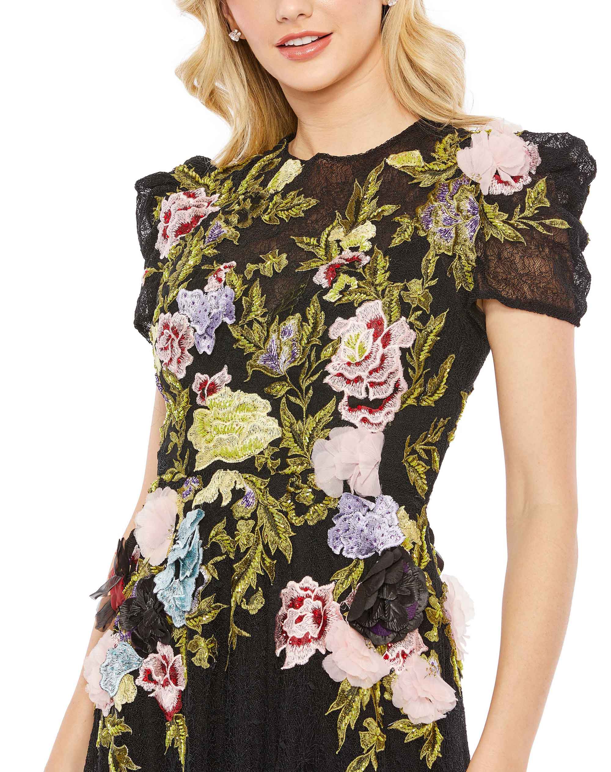 Formal Dresses Floral Long Formal Dress Black Multi