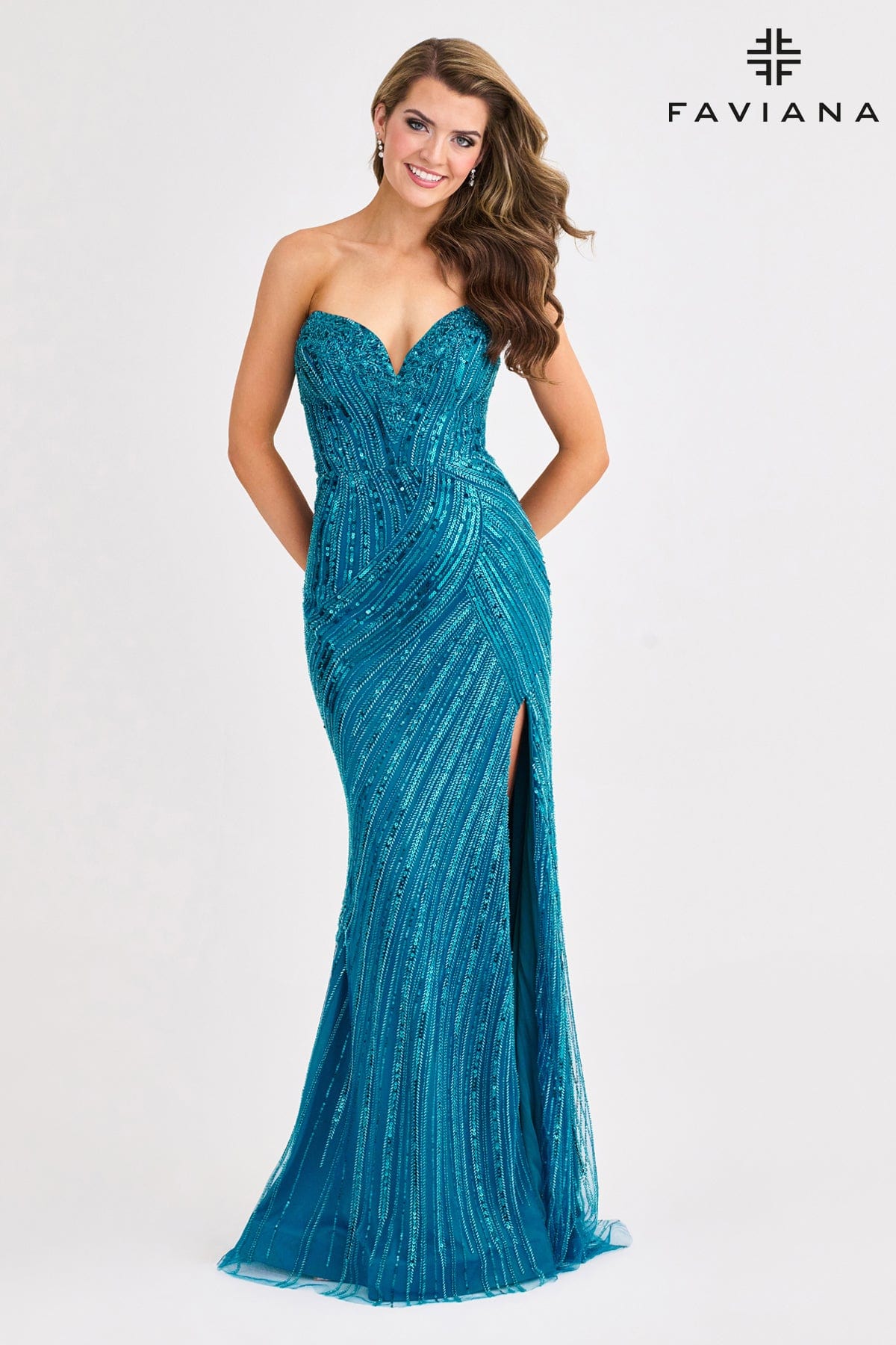 Prom Dresses Long Fitted Beaded Slit Prom Dress Ink Blue