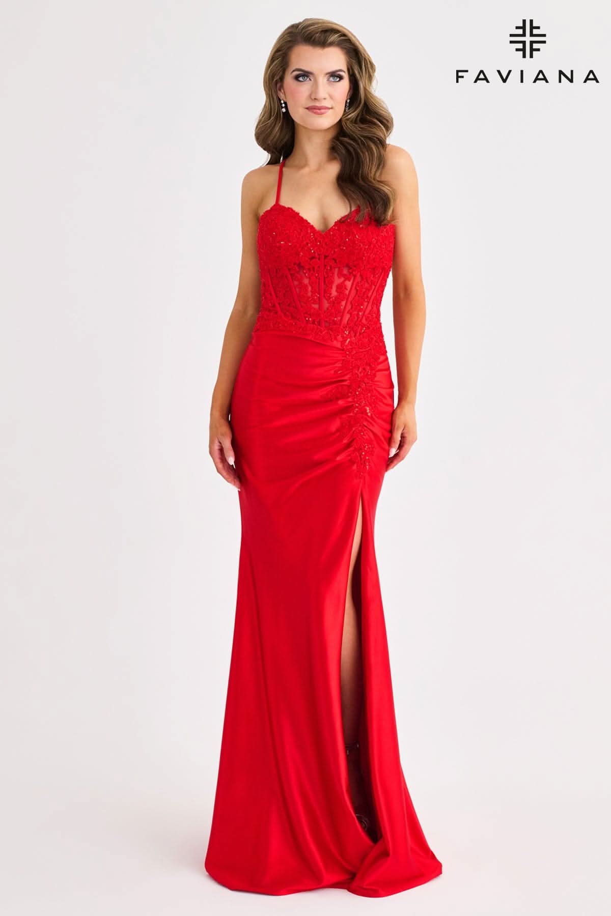 Prom Dresses Lace Applique Long Corset Prom Dress Red