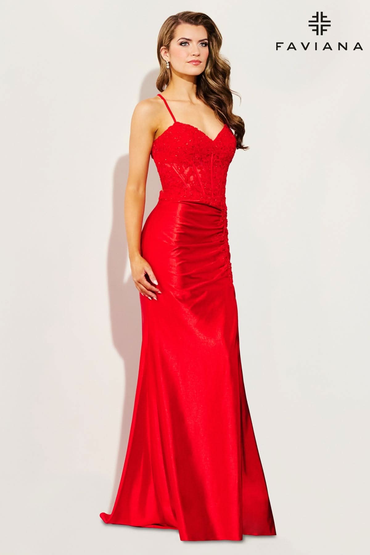 Prom Dresses Lace Applique Long Corset Prom Dress Red