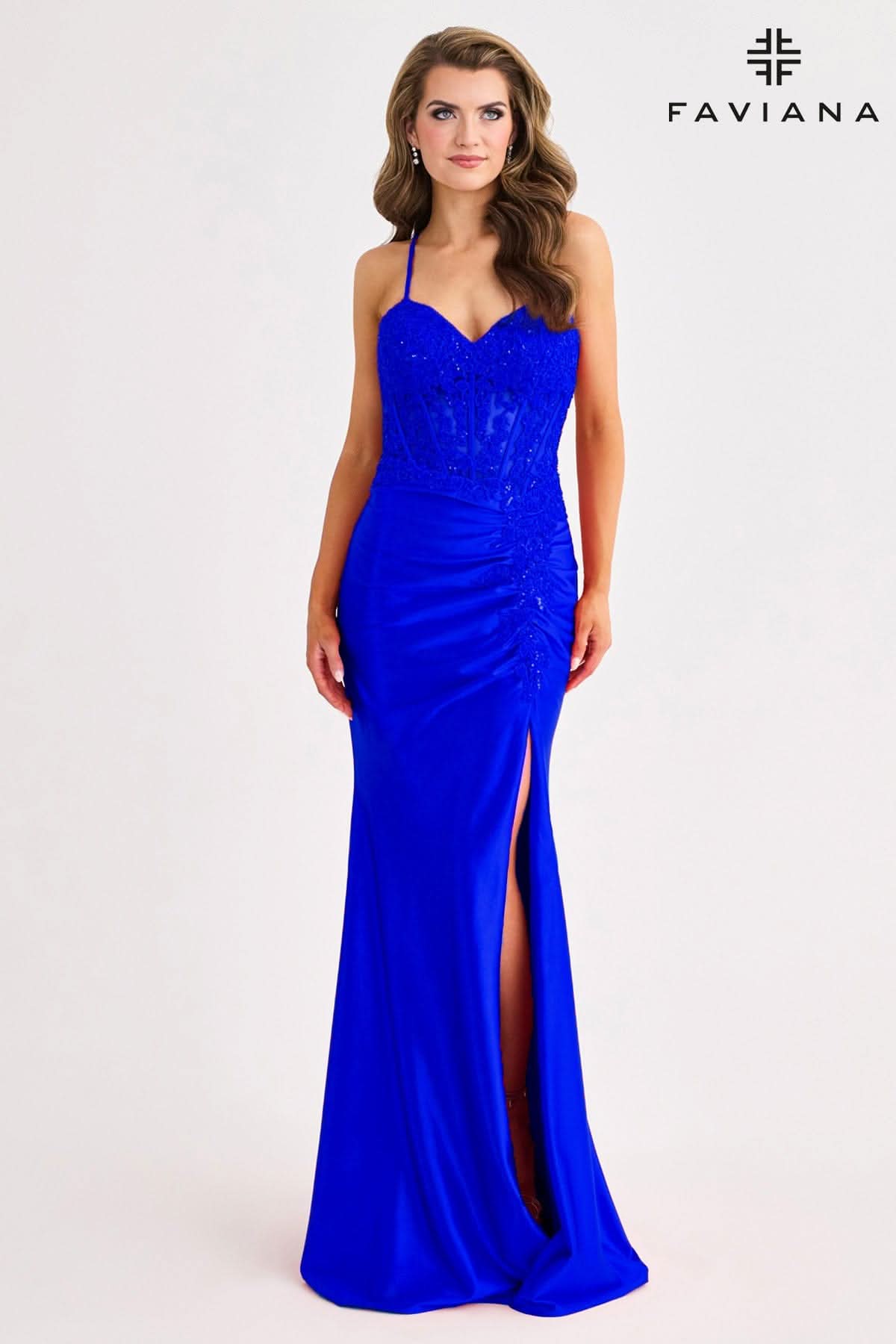Prom Dresses Lace Applique Long Corset Prom Dress Royal