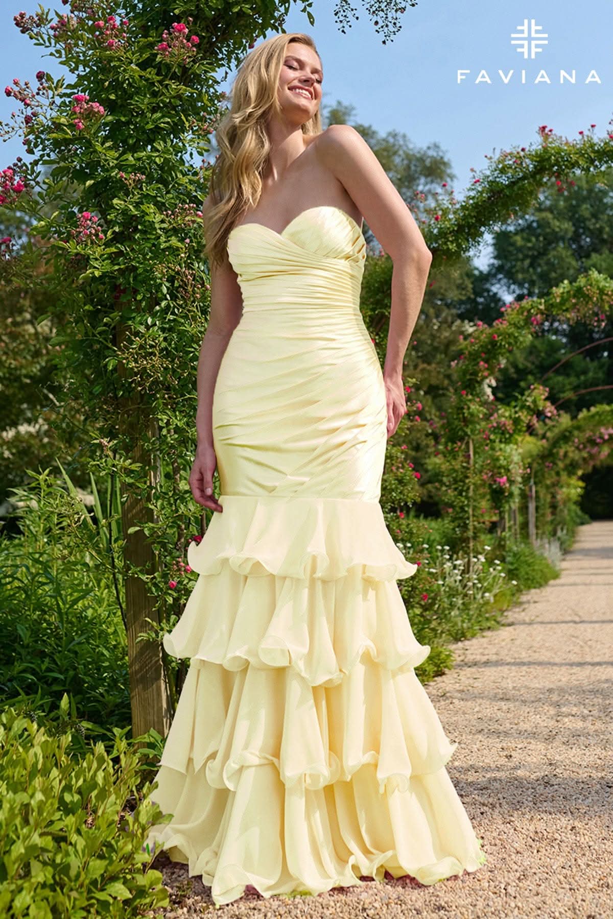 Faviana 11419 Long Formal Ruffle Mermaid Prom Dress – The Dress Outlet