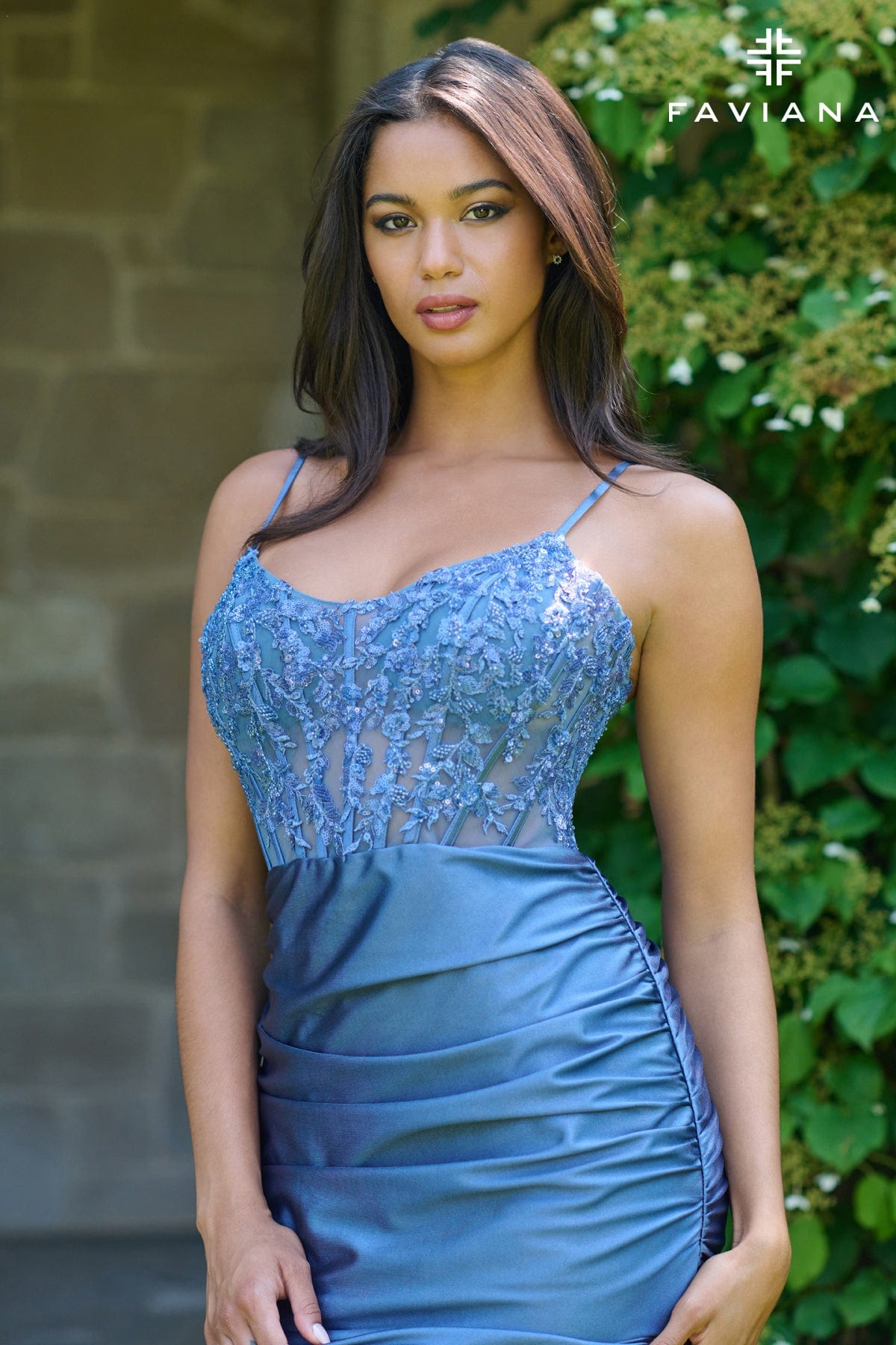 Prom Dresses Long Lace Applique Corset Prom Dress Steel Blue