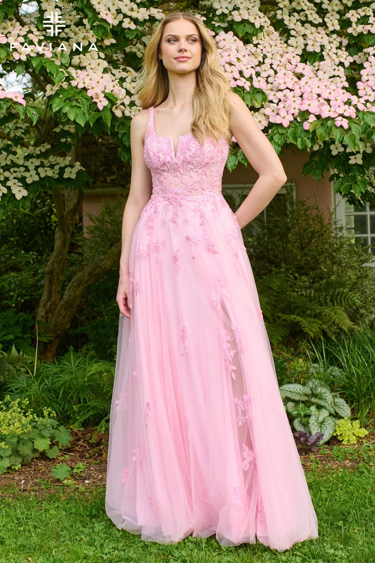 Prom Dresses Beaded Lace Long Formal Prom Dress Cotton Candy Pink