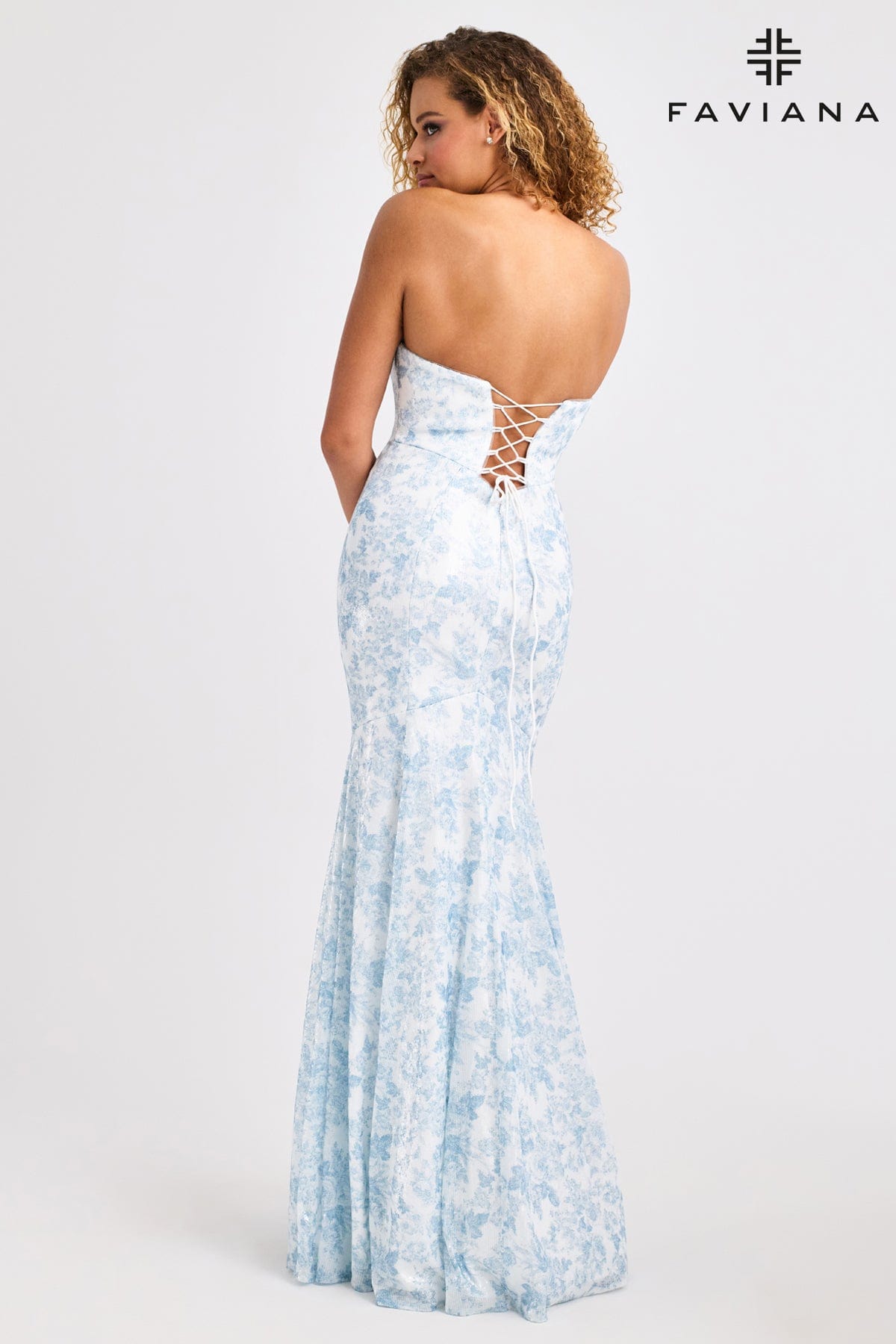 Prom Dresses Fitted Sequin Prom Floral Print Dress Vintage Blue