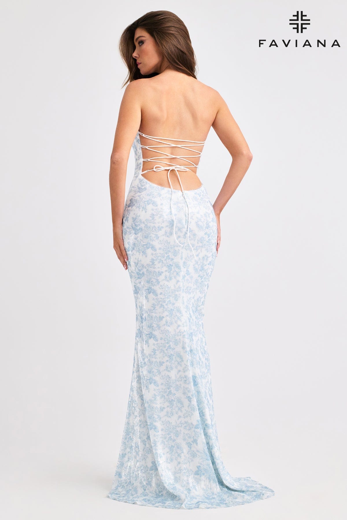 Prom Dresses Long Sequin Prom Floral Print Dress Vintage Blue