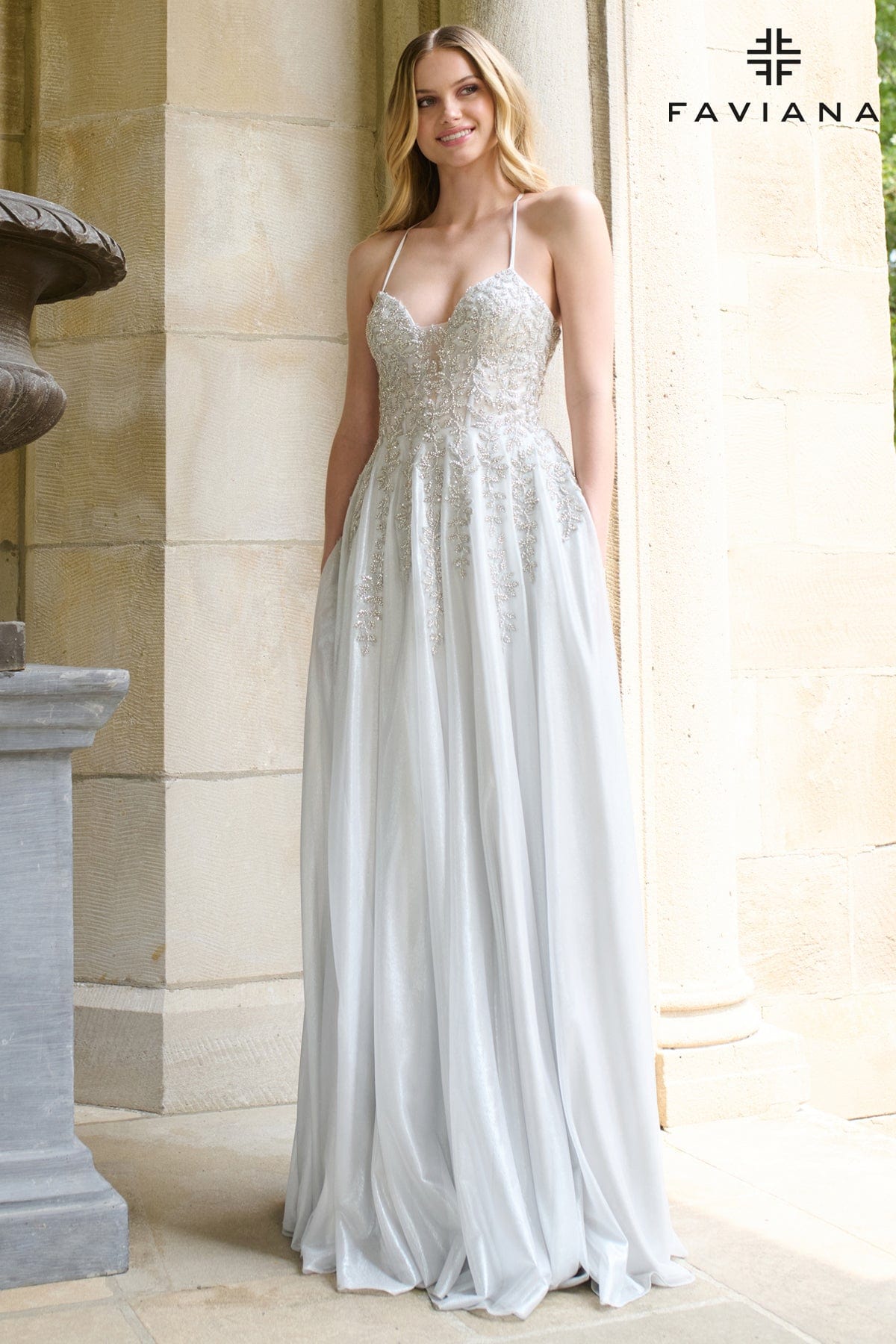 Prom Dresses Long Formal A Line Beaded Prom Dress Silver