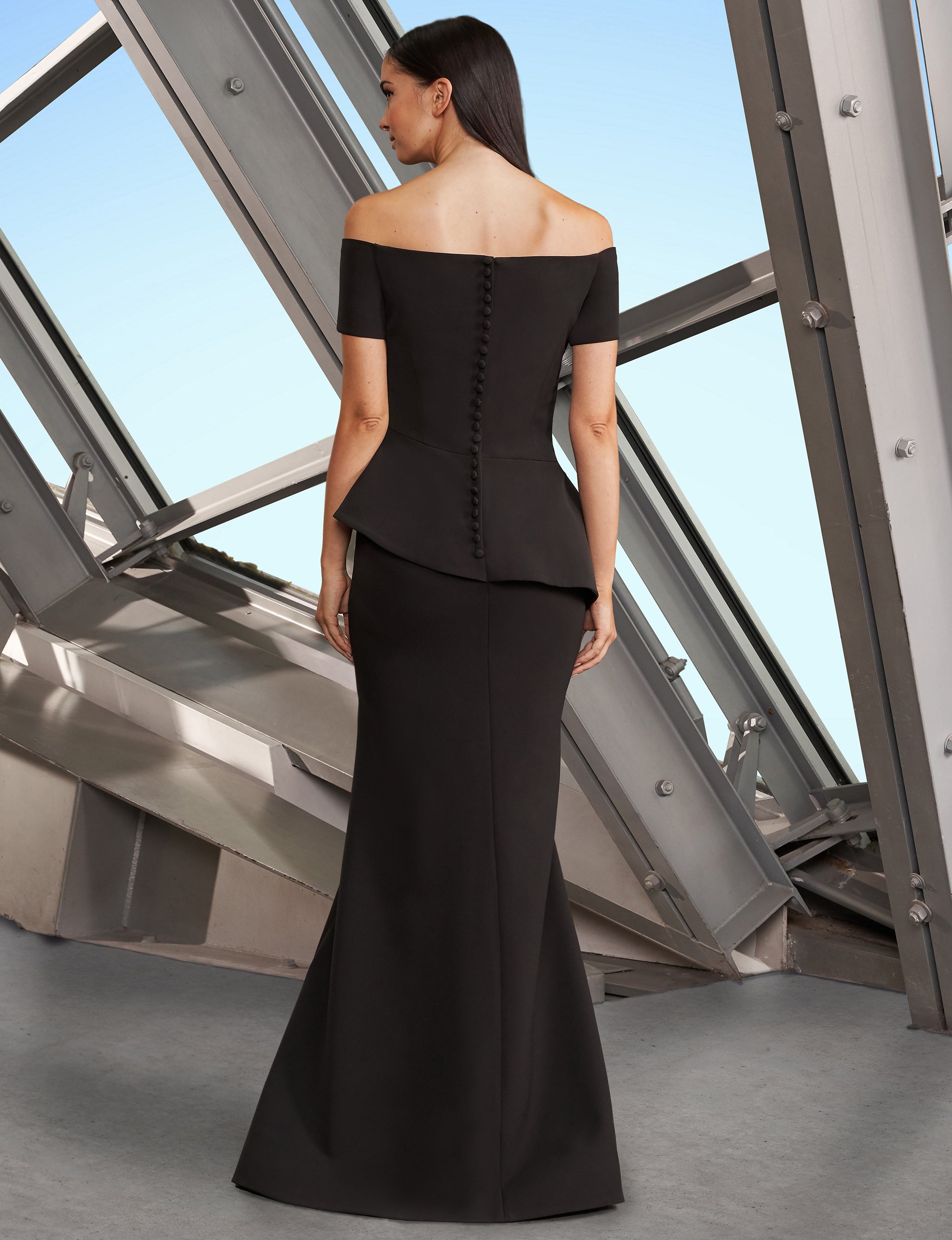 Formal Dresses Long Fitted Peplum Pleated Formal Evening Dress Black/White
