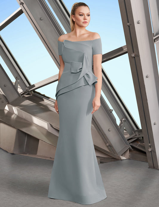 Formal Dresses Long Fitted Peplum Pleated Formal Evening Dress Glacier Blue