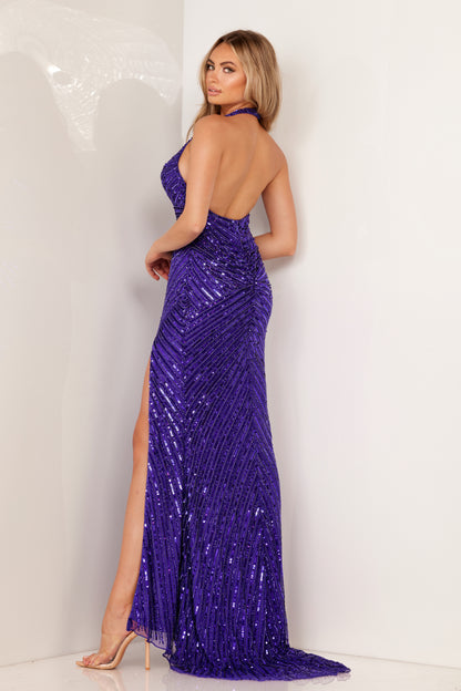 Prom Dresses Fitted Long Formal Slit Prom Dress Metallic Purple