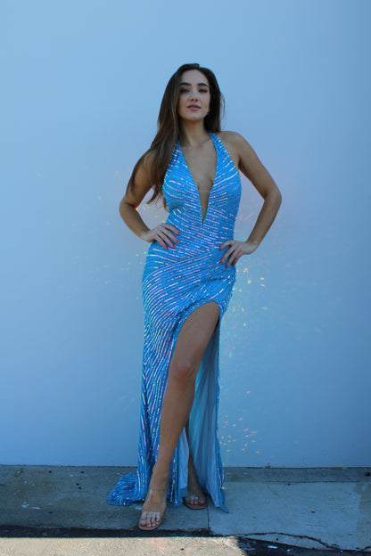 Prom Dresses Fitted Long Formal Slit Prom Dress Unicorn Blue