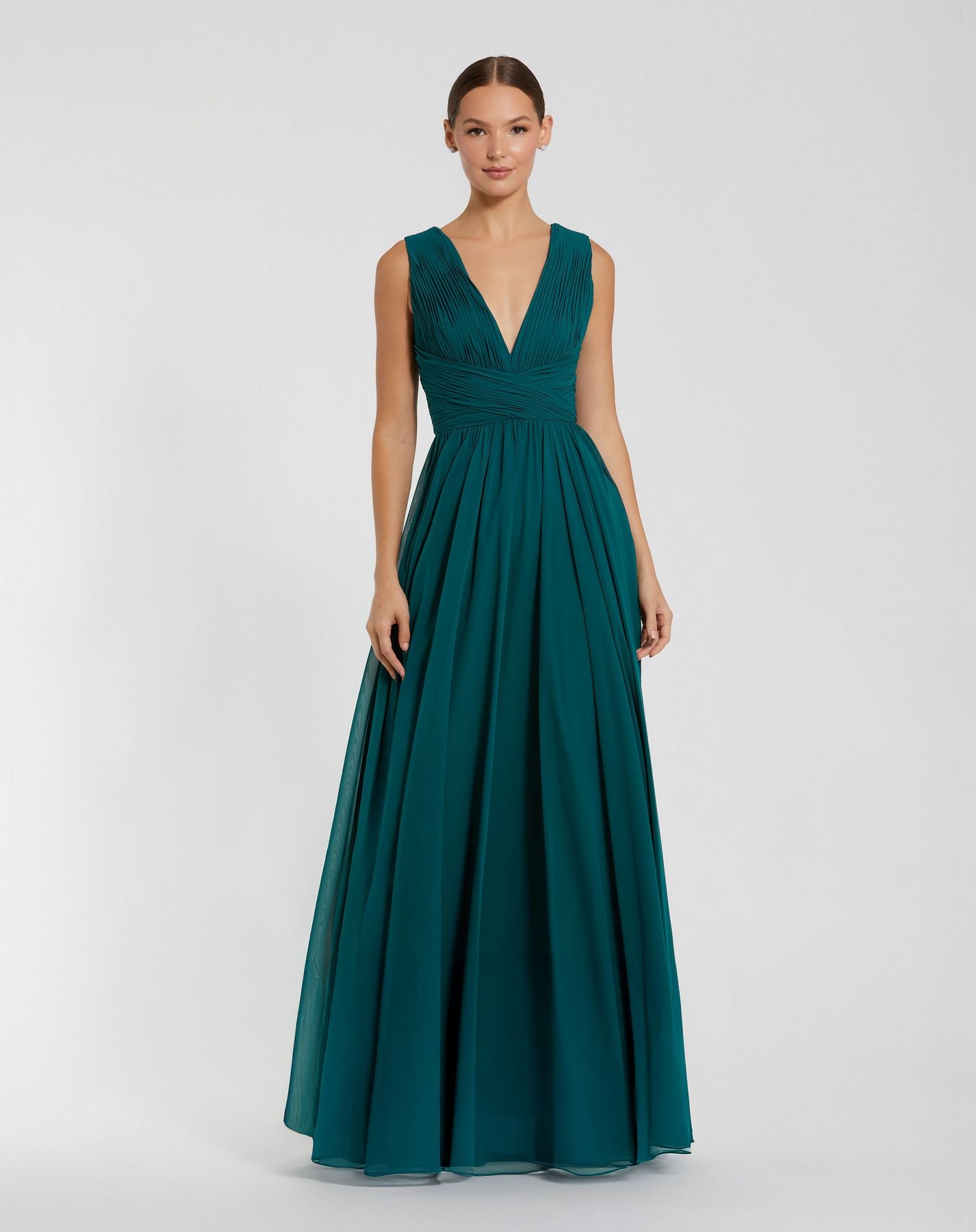 Formal Dresses Long Prom A Line Formal Dress - Pleated - Mac Duggal 11585 Teal-Chiffon-11585-Pleated