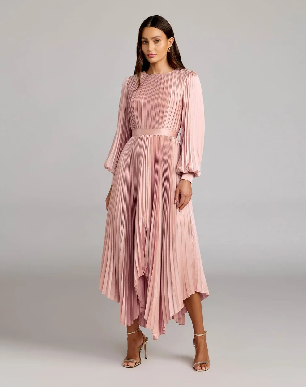 Blush High-Neck Midi SatinCocktail Pleated Dress Mac Duggal 9911638P