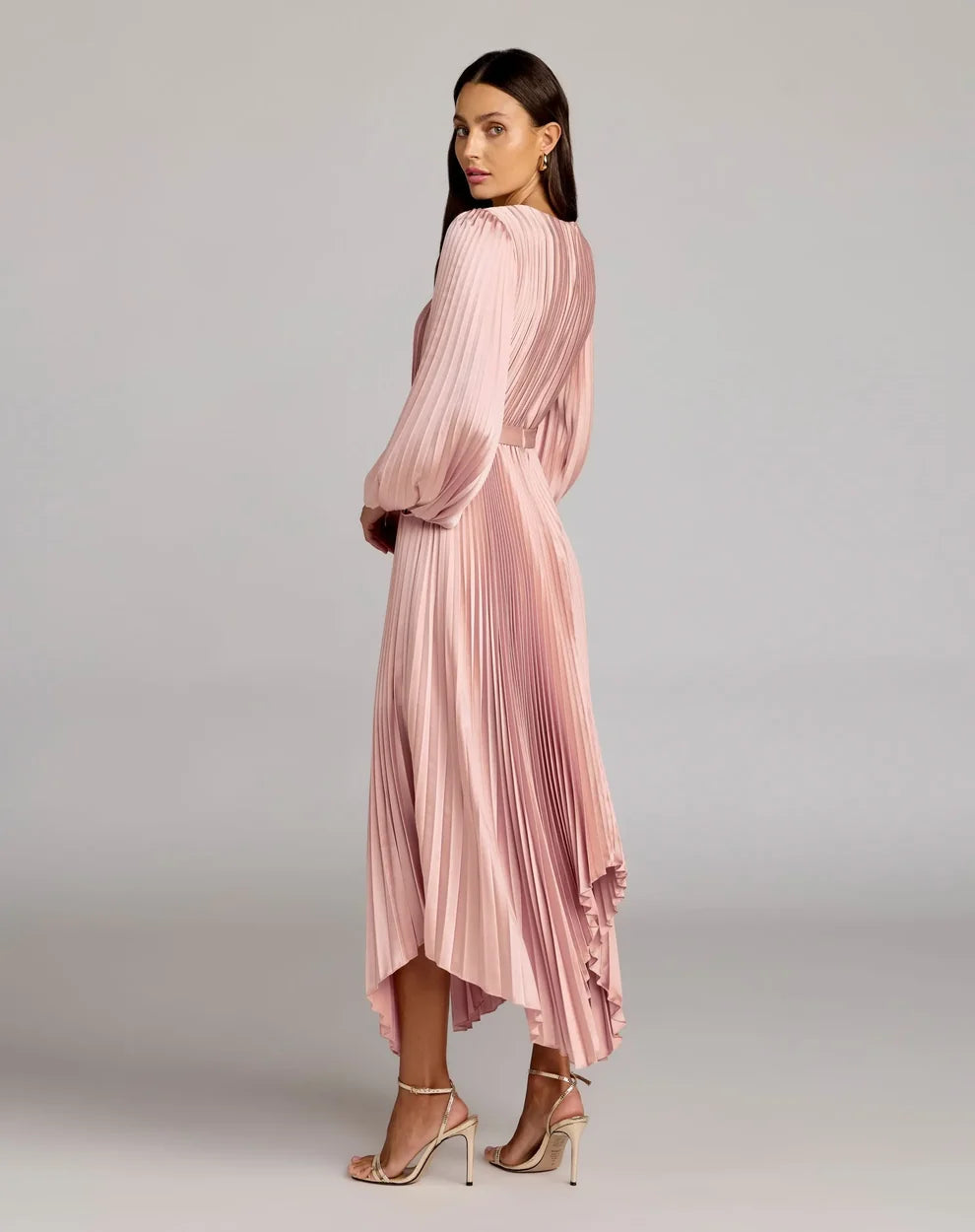 Blush High-Neck Midi SatinCocktail Pleated Dress Mac Duggal 9911638P