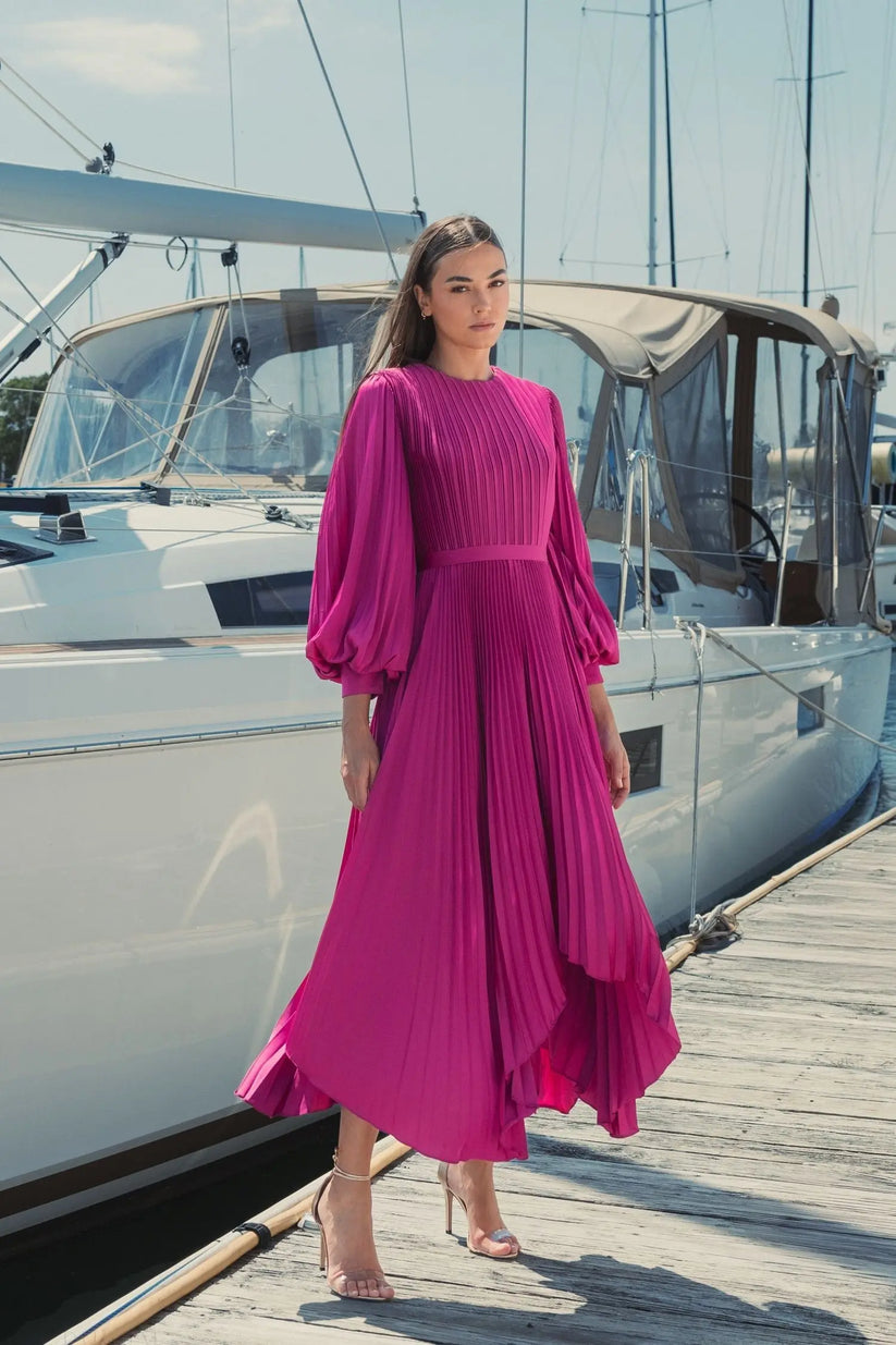 Pleated Long Sleeve Dress Formal Prom Mac Duggal 11638 – The Dress Outlet