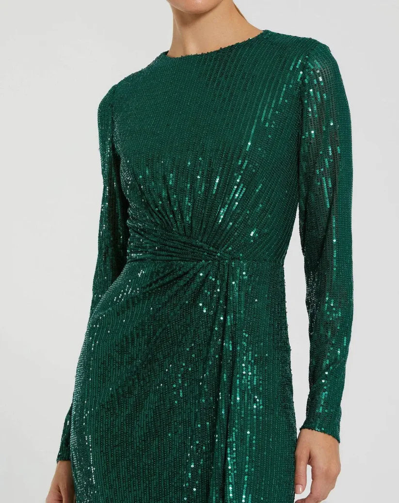Formal Dresses Long Sleeve Side Knot Formal Dress Emerald