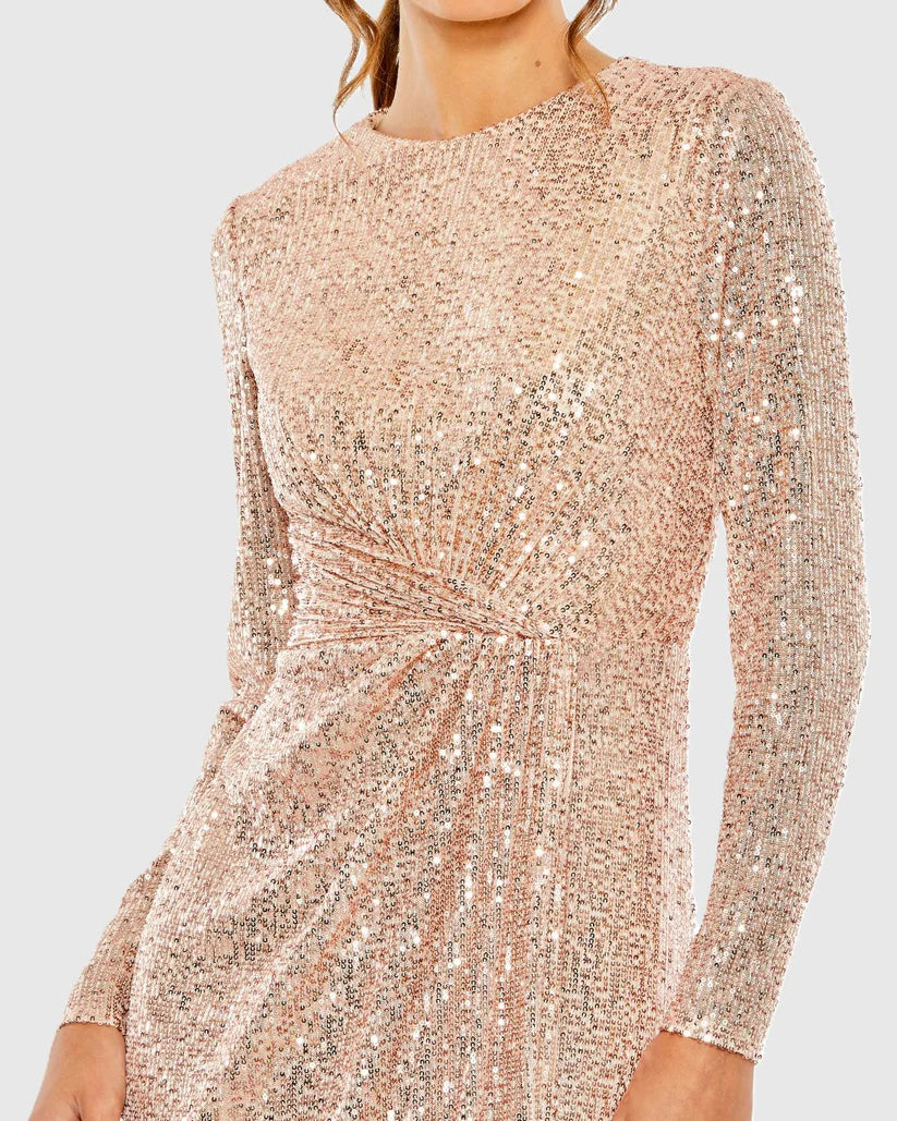 Formal Dresses Long Sleeve Side Knot Formal Dress Rose Gold