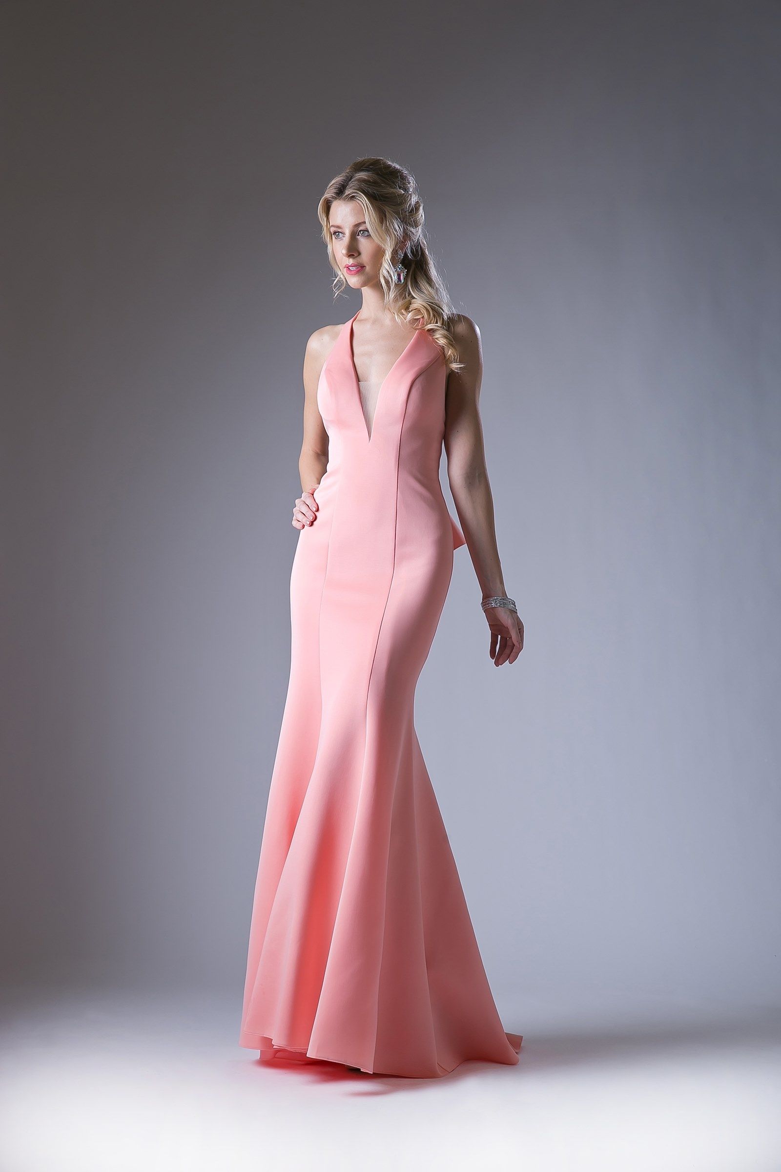 V-Neck Floor-Length Scuba Evening Mermaid LaDivine 11661