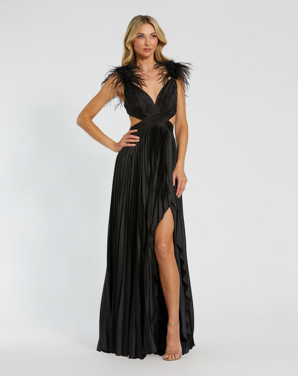 Long Pleated Feather Dress Formal Prom Mac Duggal 116871