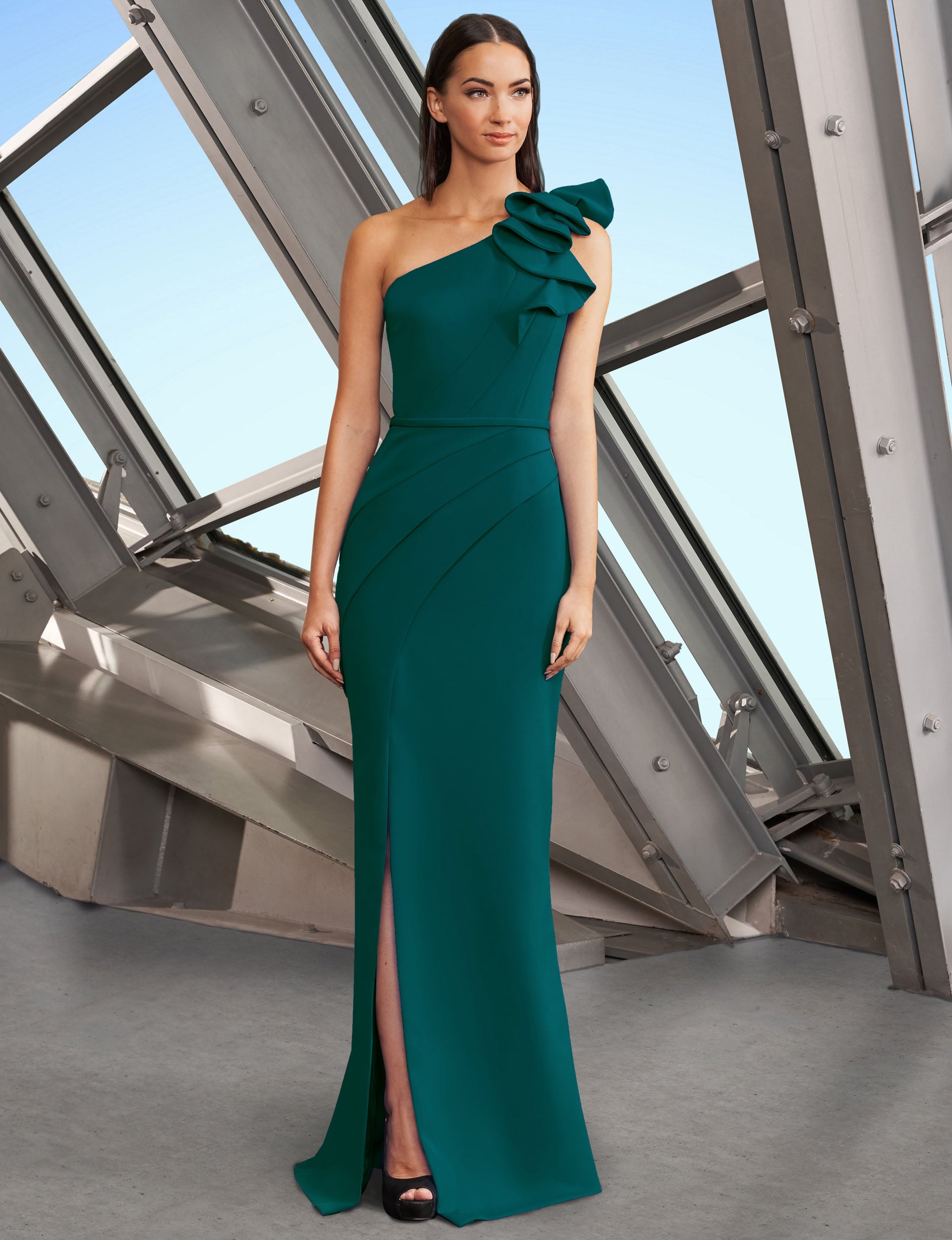 Alexander by Daymor 1174 Long Formal Slit Ruffle Dress
