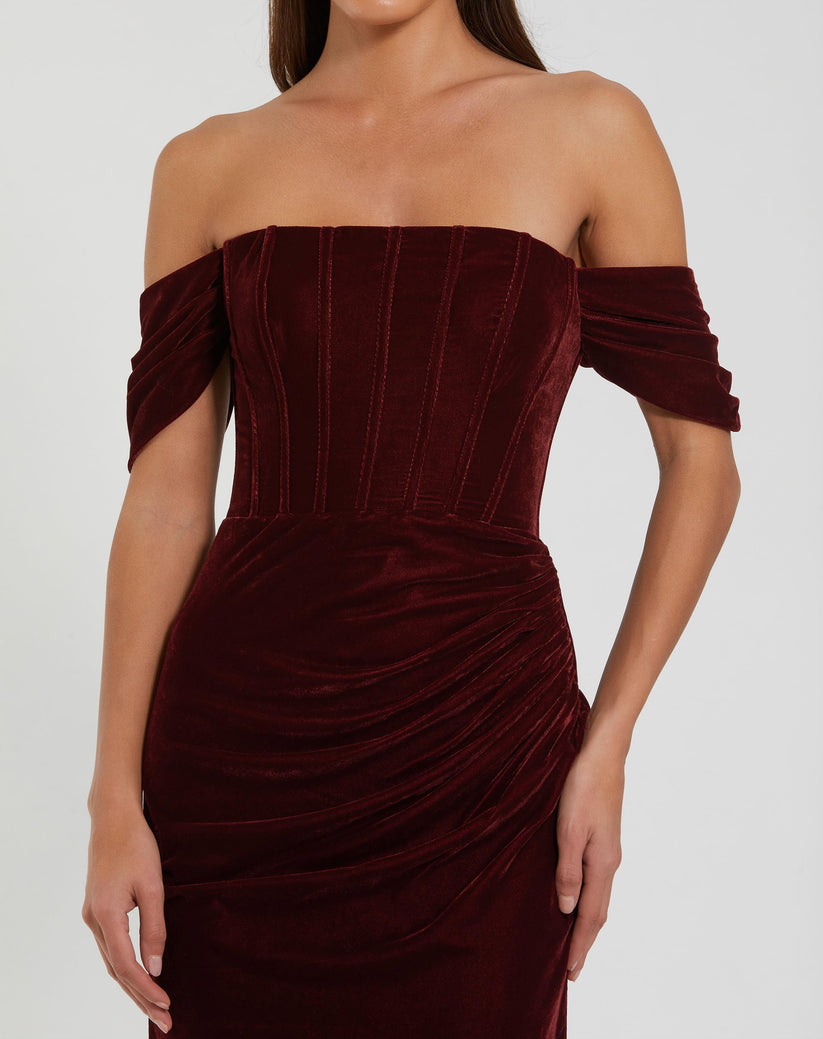 Mac Duggal 11752 Long Formal Fitted Velvet Prom Dress