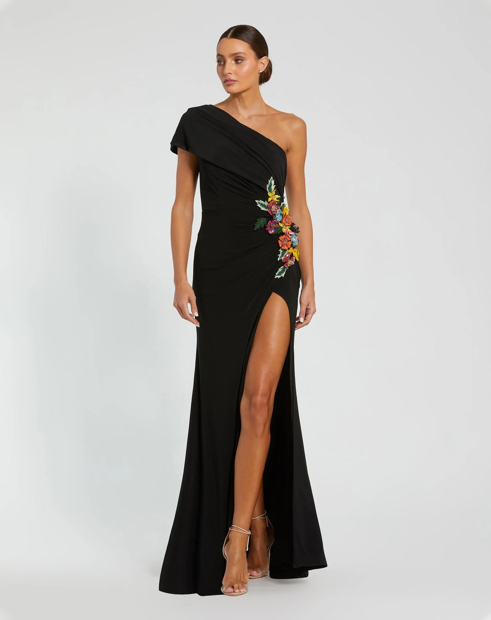 One-Shoulder Floor-Length Jersey Evening Gown Sheath Mac Duggal 11769