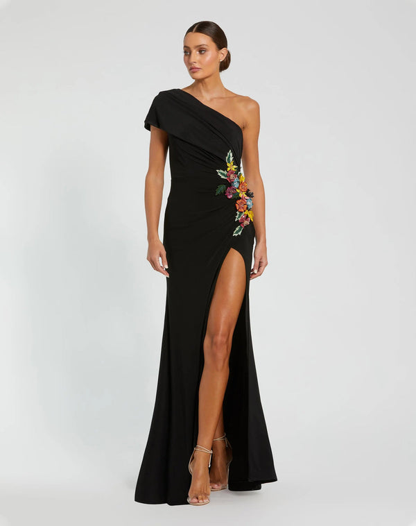 One-Shoulder Floor-Length Jersey Evening Gown Sheath Mac Duggal 11769
