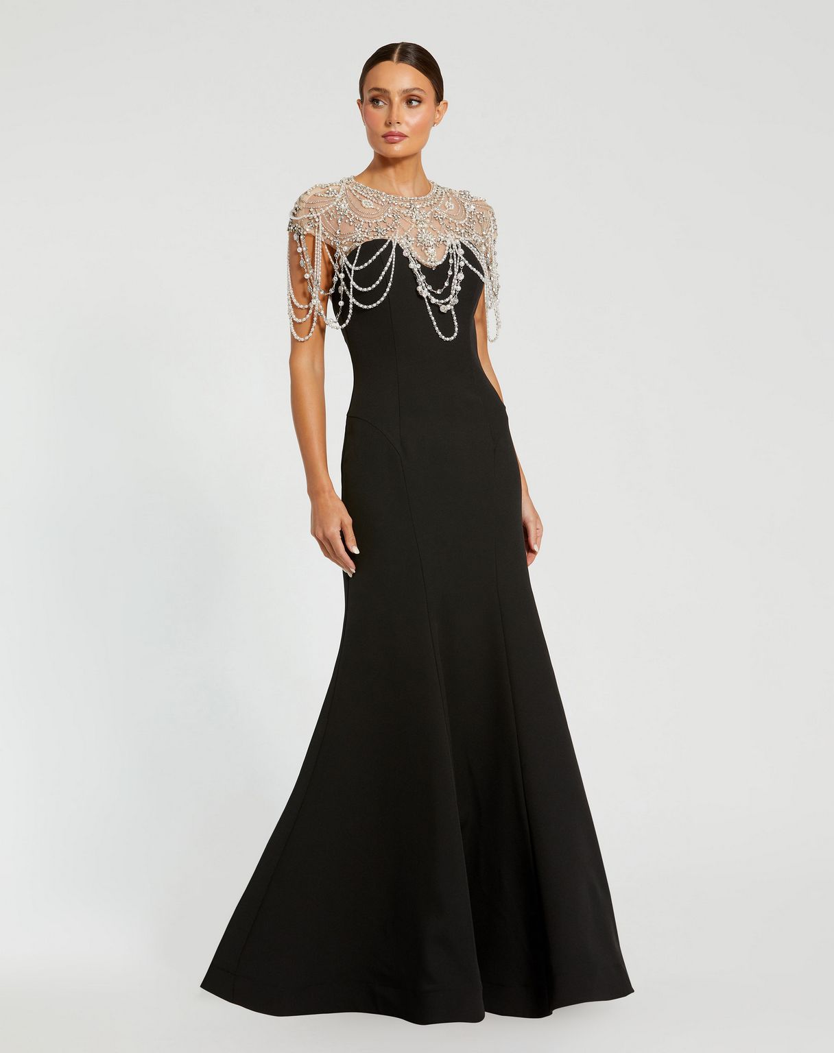 Black Mac Duggal 11775 Beaded Long Mermaid Formal Prom Dress - Prom ...