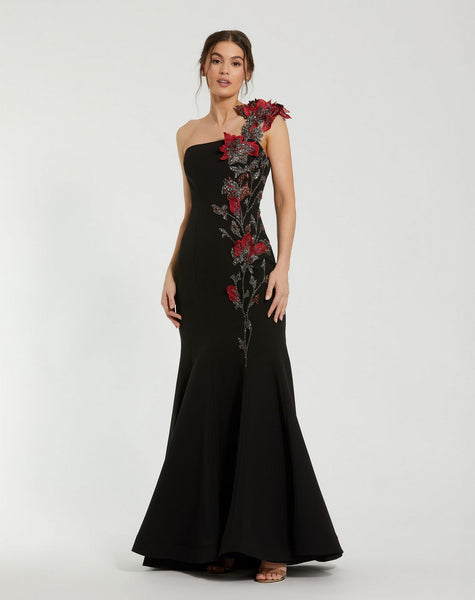 Mac Duggal ラッフルデザインオープンバック ロングドレス BLACK Mac Duggal ラッフルデザインオープンバック ロングドレス BLACK