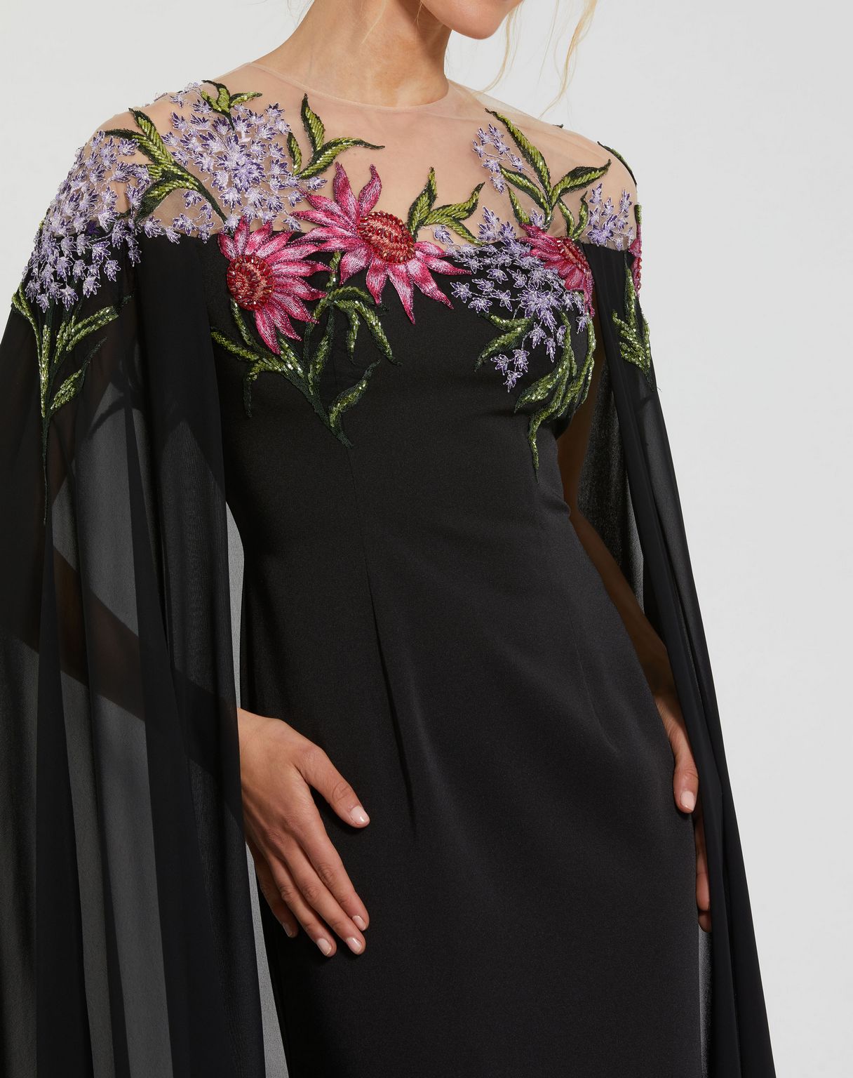Formal Dresses Long Formal Evening Cape Dress Black Multi