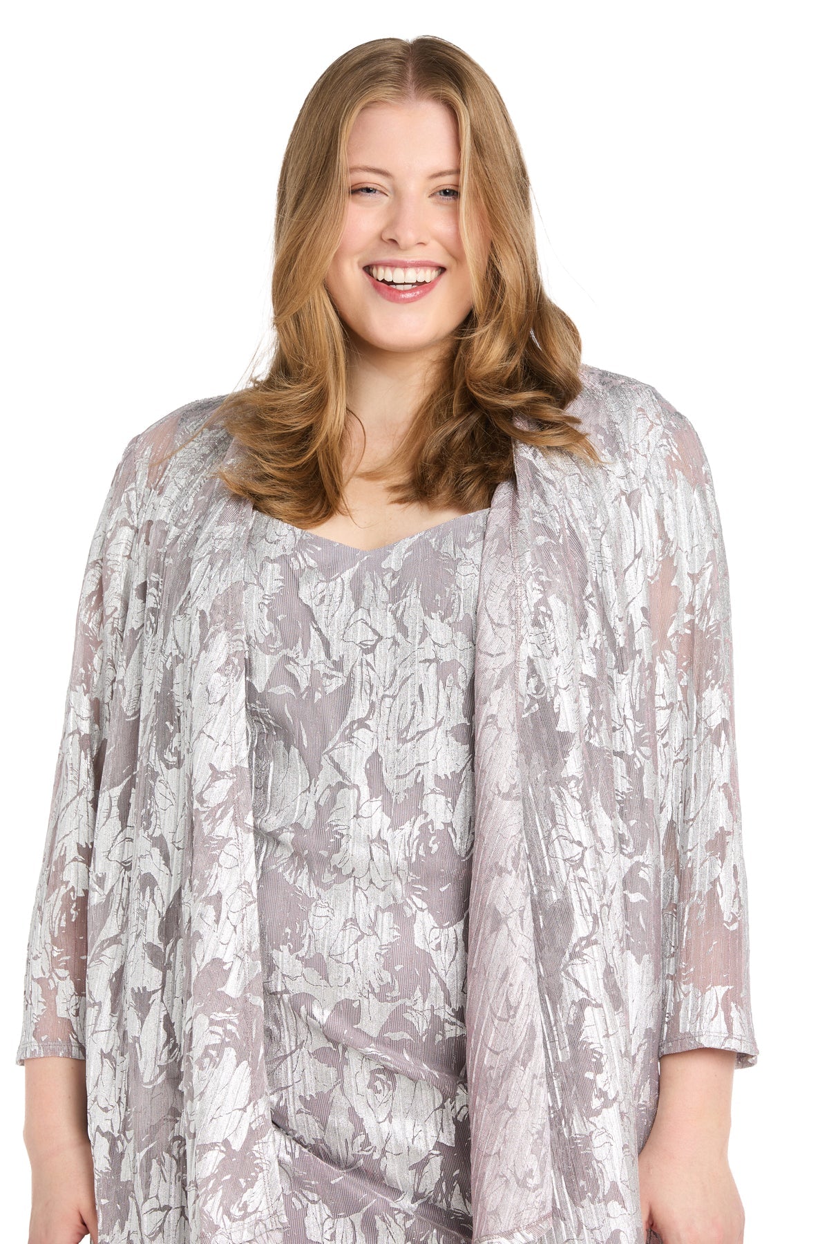 R&M Richards 1180W Plus Size Short Metallic Jacket Dress