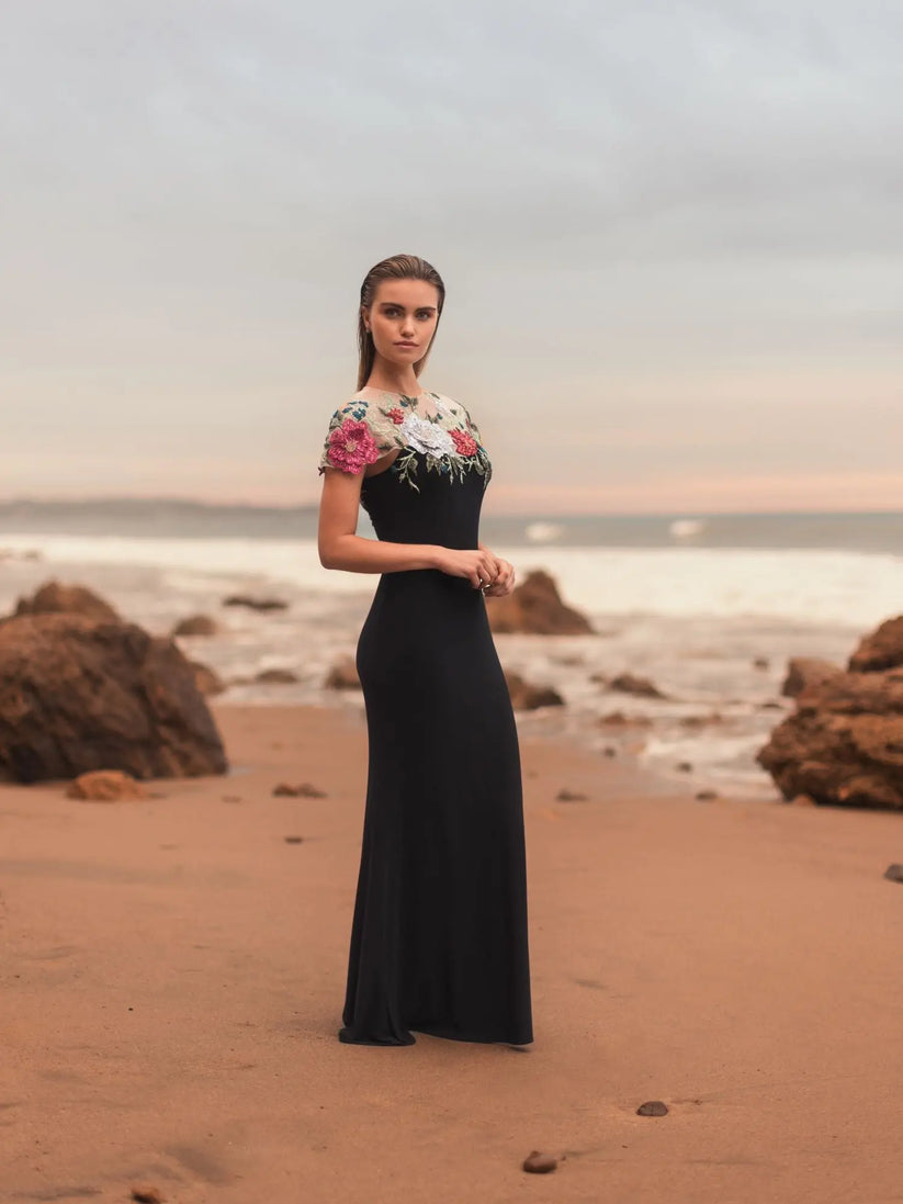 Mac Duggal 11817 Long Floral Fitted Formal Prom Dress
